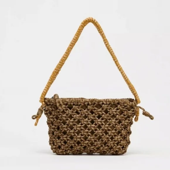 Zara Tan Woven Shoulder Bag - Picture 1 of 5